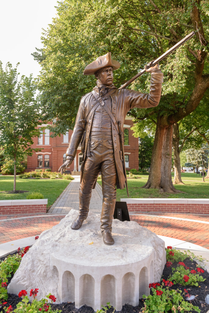 The Colonel William Oldham statue by artist Matt Weir, photographed Thursday, Aug. 2, 2018, on the courthouse square in La Grange, Ky. (Photo by Brian Bohannon)